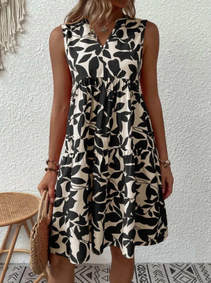 Vestido Gric – Sem Mangas com Padrão Floral Moderno