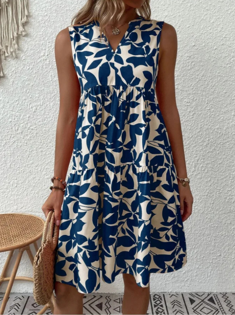 Vestido Gric – Sem Mangas com Padrão Floral Moderno
