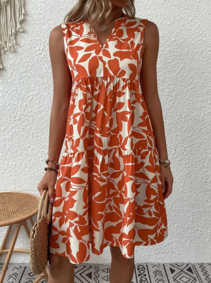 Vestido Gric – Sem Mangas com Padrão Floral Moderno